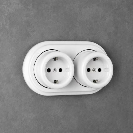 Elhard - Tomada de parede dupla em cerâmica estilo retro com moldura SCHUKO 230V branca