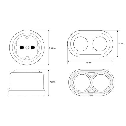 Elhard - Tomada de parede dupla em cerâmica estilo retro com moldura SCHUKO 230V branca