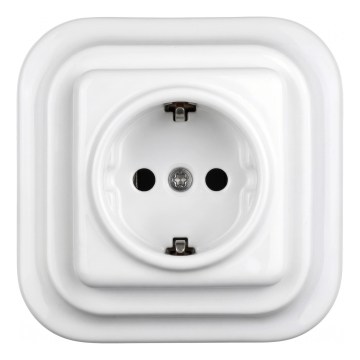 Elhard - Tomada de parede retrô em cerâmica com moldura SCHUKO 230V, branca