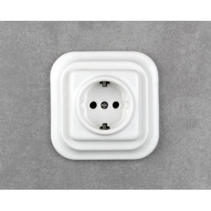 Elhard - Tomada de parede retrô em cerâmica com moldura SCHUKO 230V, branca