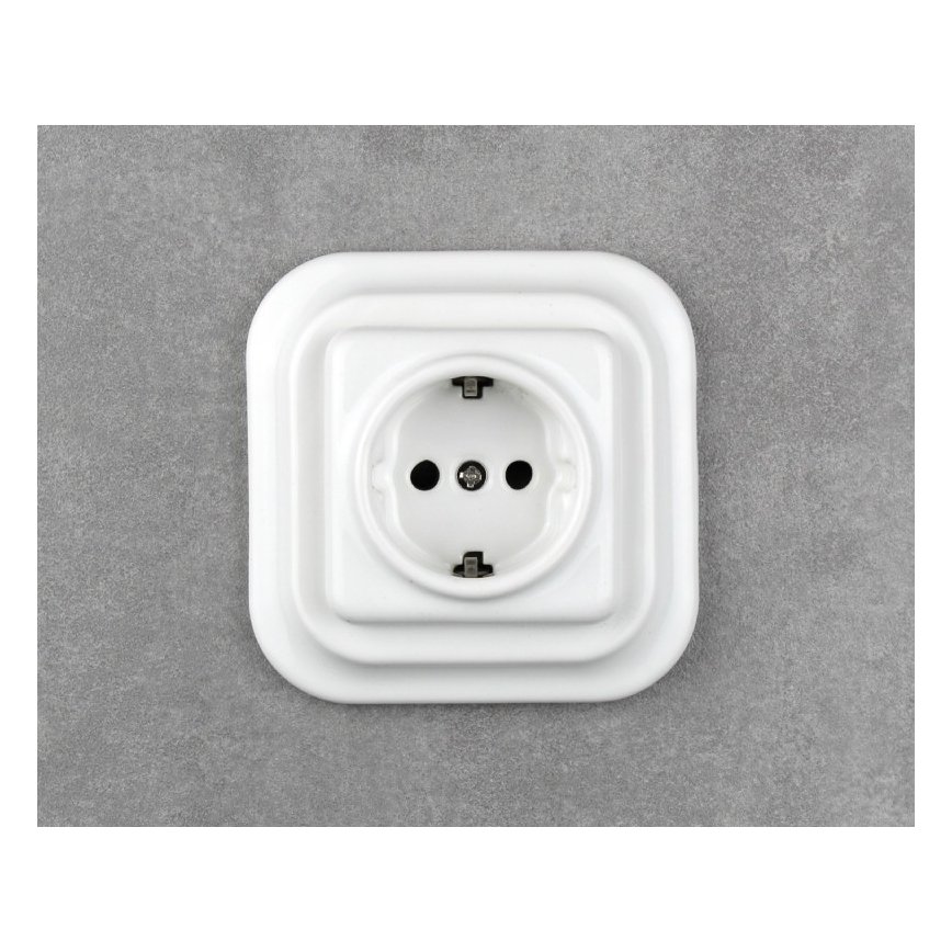 Elhard - Tomada de parede retrô em cerâmica com moldura SCHUKO 230V, branca