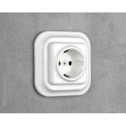 Elhard - Tomada de parede retrô em cerâmica com moldura SCHUKO 230V, branca