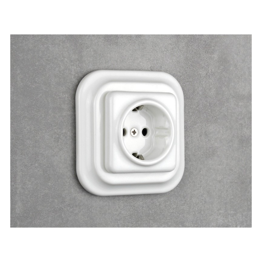 Elhard - Tomada de parede retrô em cerâmica com moldura SCHUKO 230V, branca