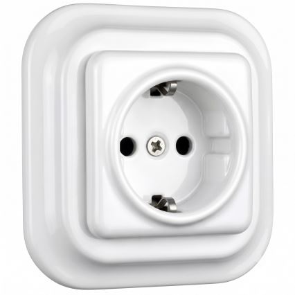 Elhard - Tomada de parede retrô em cerâmica com moldura SCHUKO 230V, branca