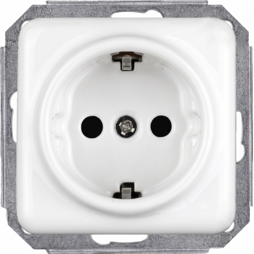 Elhard - Tomada de parede retrô em cerâmica com moldura SCHUKO 230V, branca