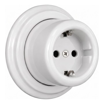Elhard - Tomada de parede retrô em cerâmica para uso doméstico, com moldura SCHUKO 230V, branca