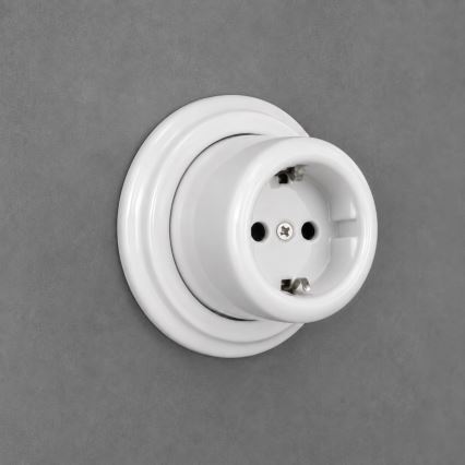 Elhard - Tomada de parede retrô em cerâmica para uso doméstico, com moldura SCHUKO 230V, branca