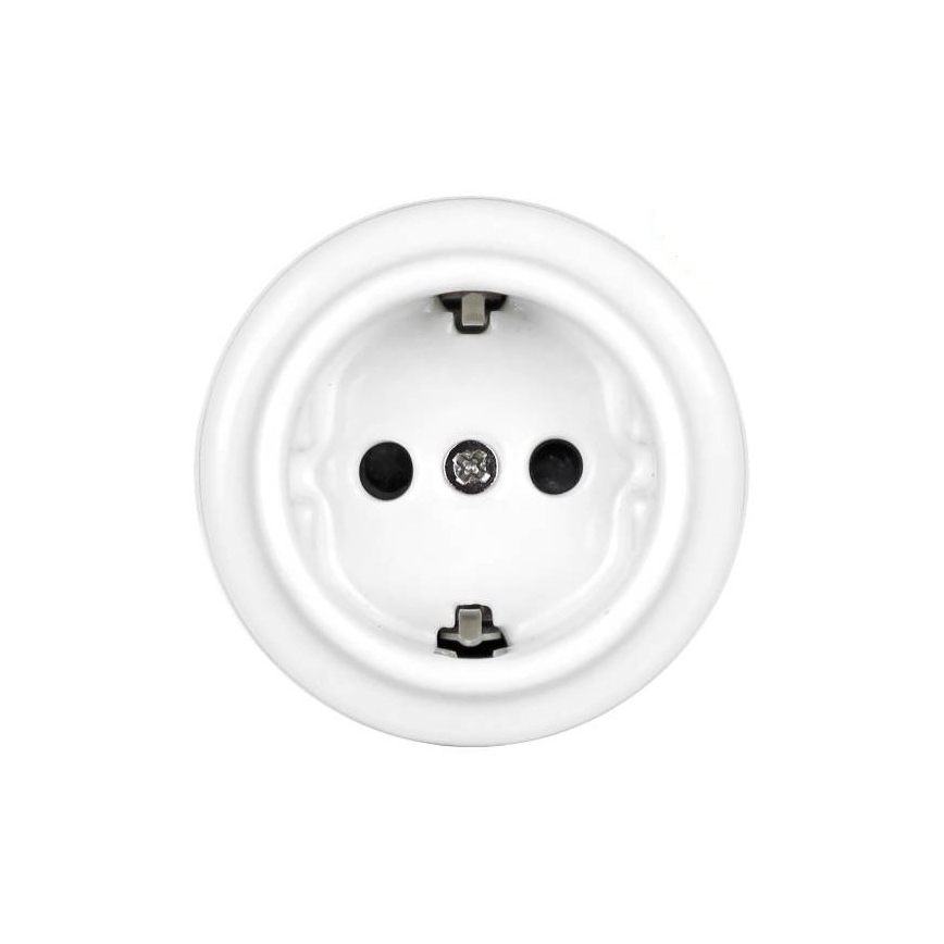 Elhard - Tomada de parede retrô em cerâmica para uso doméstico, com moldura SCHUKO 230V, branca