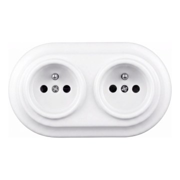 Elhard - Tomada doméstica dupla de cerâmica retro com moldura, 230 V, branca