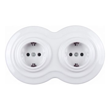 Elhard - Tomada doméstica dupla retro em cerâmica com moldura SCHUKO 230V branca