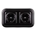 Elhard - Tomada doméstica dupla retro em cerâmica com moldura SCHUKO 230V preta