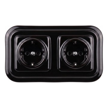 Elhard - Tomada doméstica dupla retro em cerâmica com moldura SCHUKO 230V preta