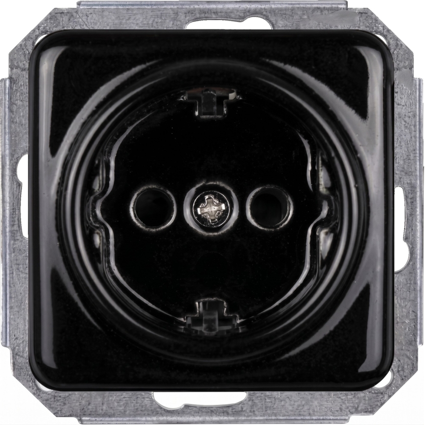 Elhard - Tomada doméstica dupla retro em cerâmica com moldura SCHUKO 230V preta