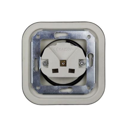 Elhard - Tomada doméstica dupla retro em cerâmica com moldura SCHUKO 230V preta