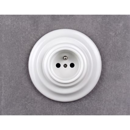 Elhard - Tomada doméstica retro de cerâmica com moldura 230V branca