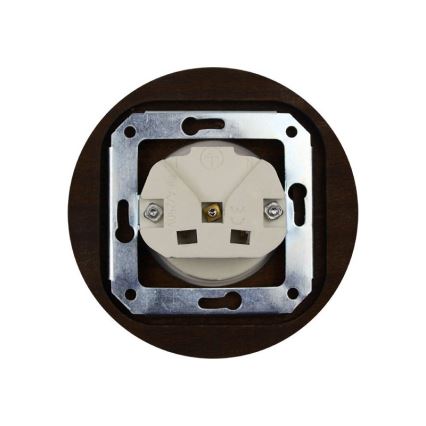 Elhard - Tomada doméstica retrô de cerâmica com moldura SCHUKO 230V preta/madeira escura