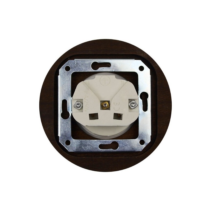 Elhard - Tomada doméstica retrô de cerâmica com moldura SCHUKO 230V preta/madeira escura