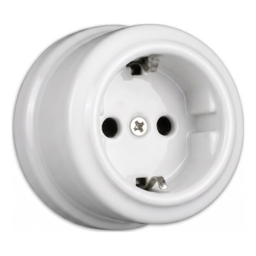 Elhard - Tomada doméstica retro de cerâmica SCHUKO 230V branca