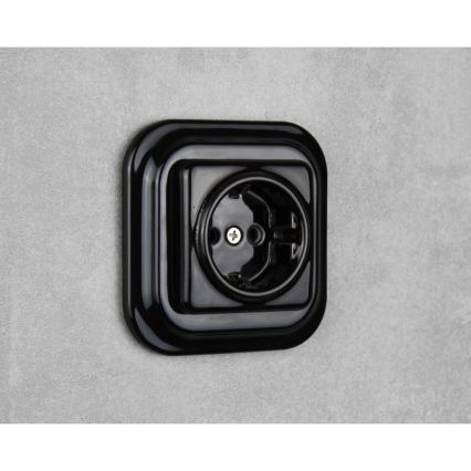 Elhard - Tomada doméstica retro de cerâmica sem moldura SCHUKO 230V preta