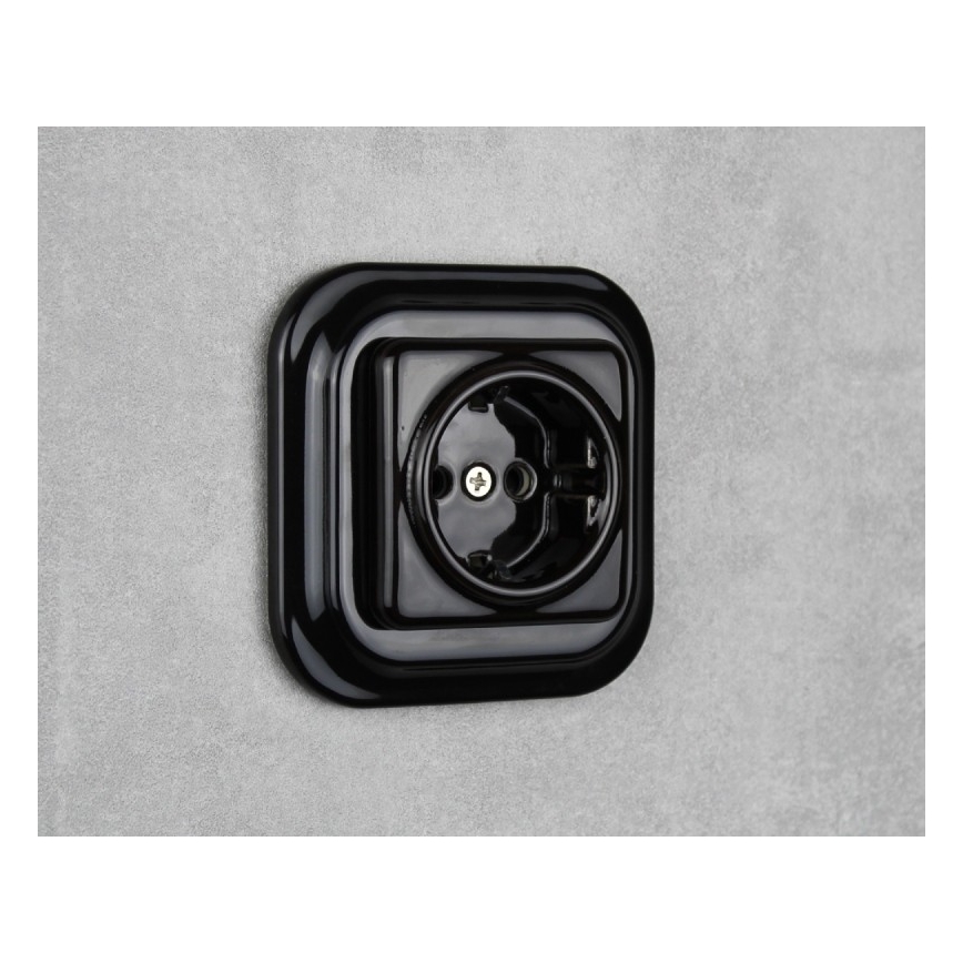 Elhard - Tomada doméstica retro de cerâmica sem moldura SCHUKO 230V preta