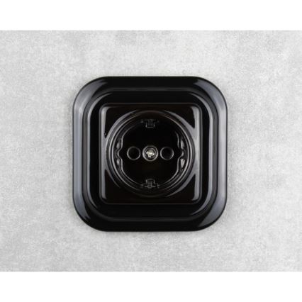 Elhard - Tomada doméstica retro de cerâmica sem moldura SCHUKO 230V preta