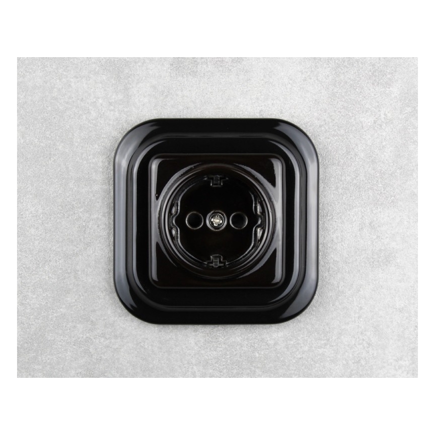 Elhard - Tomada doméstica retro de cerâmica sem moldura SCHUKO 230V preta