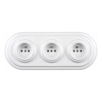 Elhard - Tomada doméstica retro de cerâmica tripla com moldura 230V branca