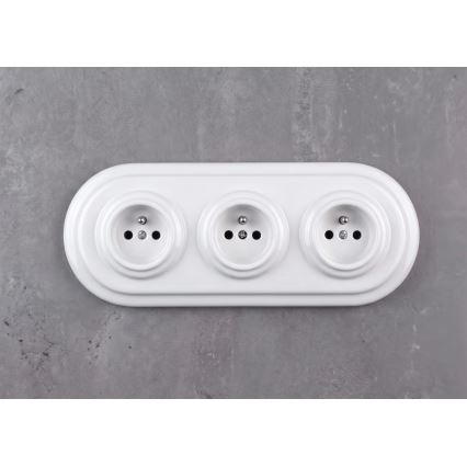 Elhard - Tomada doméstica retro de cerâmica tripla com moldura 230V branca