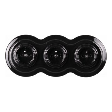 Elhard - Tomada doméstica retro de cerâmica tripla com moldura 230V preta