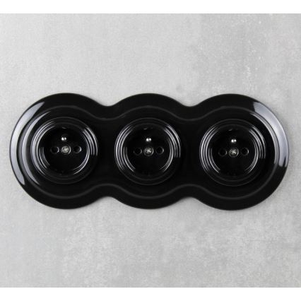 Elhard - Tomada doméstica retro de cerâmica tripla com moldura 230V preta