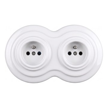 Elhard - Tomada doméstica retro dupla de cerâmica com moldura 230V branca