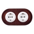 Elhard - Tomada doméstica retro dupla de cerâmica com moldura SCHUKO 230V branca/madeira escura