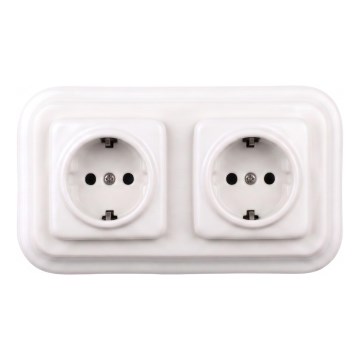 Elhard - Tomada doméstica retro dupla em cerâmica com moldura SCHUKO 230V branca