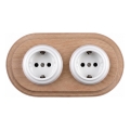 Elhard - Tomada doméstica retro dupla em cerâmica com moldura SCHUKO 230V branca/madeira clara