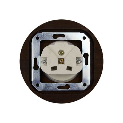 Elhard - Tomada doméstica retro em cerâmica com moldura 230V preta/madeira escura