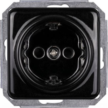 Elhard - Tomada doméstica retro em cerâmica com moldura SCHUKO, 230 V, preta