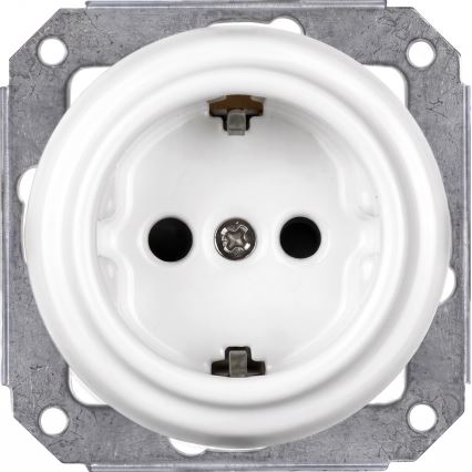 Elhard - Tomada doméstica retro em cerâmica com moldura SCHUKO 230V branca/madeira escura