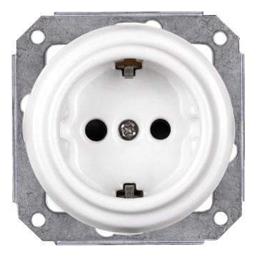 Elhard - Tomada doméstica retro em cerâmica SCHUKO 230V, sem moldura, branca