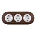 Elhard - Tomada doméstica retro tripla de cerâmica com moldura SCHUKO 230V branco/madeira escura