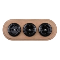 Elhard - Tomada doméstica retro tripla em cerâmica com moldura SCHUKO 230V preto/madeira clara