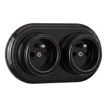 Elhard - Tomada dupla de parede em cerâmica, estilo retro, para uso doméstico com moldura, 230 V, preta