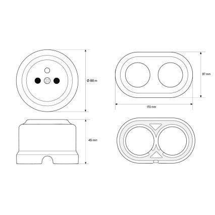 Elhard - Tomada dupla de parede em cerâmica, estilo retro, para uso doméstico com moldura, 230 V, preta