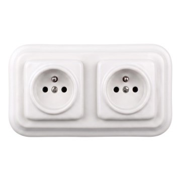 Elhard - Tomada dupla em cerâmica de estilo retro para uso doméstico com moldura, 230V, branca