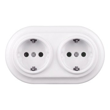 Elhard - Tomada dupla retro em cerâmica para uso doméstico com moldura SCHUKO 230V branca