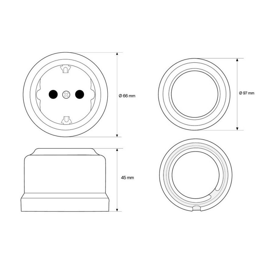 Elhard - Tomada mural retro em cerâmica para uso doméstico com moldura SCHUKO 230 V, preta