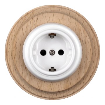 Elhard - Tomada retrô de cerâmica para uso doméstico com moldura SCHUKO 230V branca/madeira clara