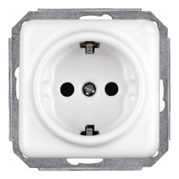 Elhard - Tomada retro de cerâmica para uso doméstico SCHUKO 230V, sem moldura, branca