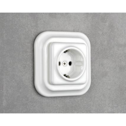 Elhard - Tomada retro de cerâmica para uso doméstico SCHUKO 230V, sem moldura, branca