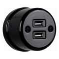 Elhard - Tomada retro em cerâmica 2x USB-A, preta