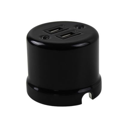 Elhard - Tomada retro em cerâmica 2x USB-A, preta